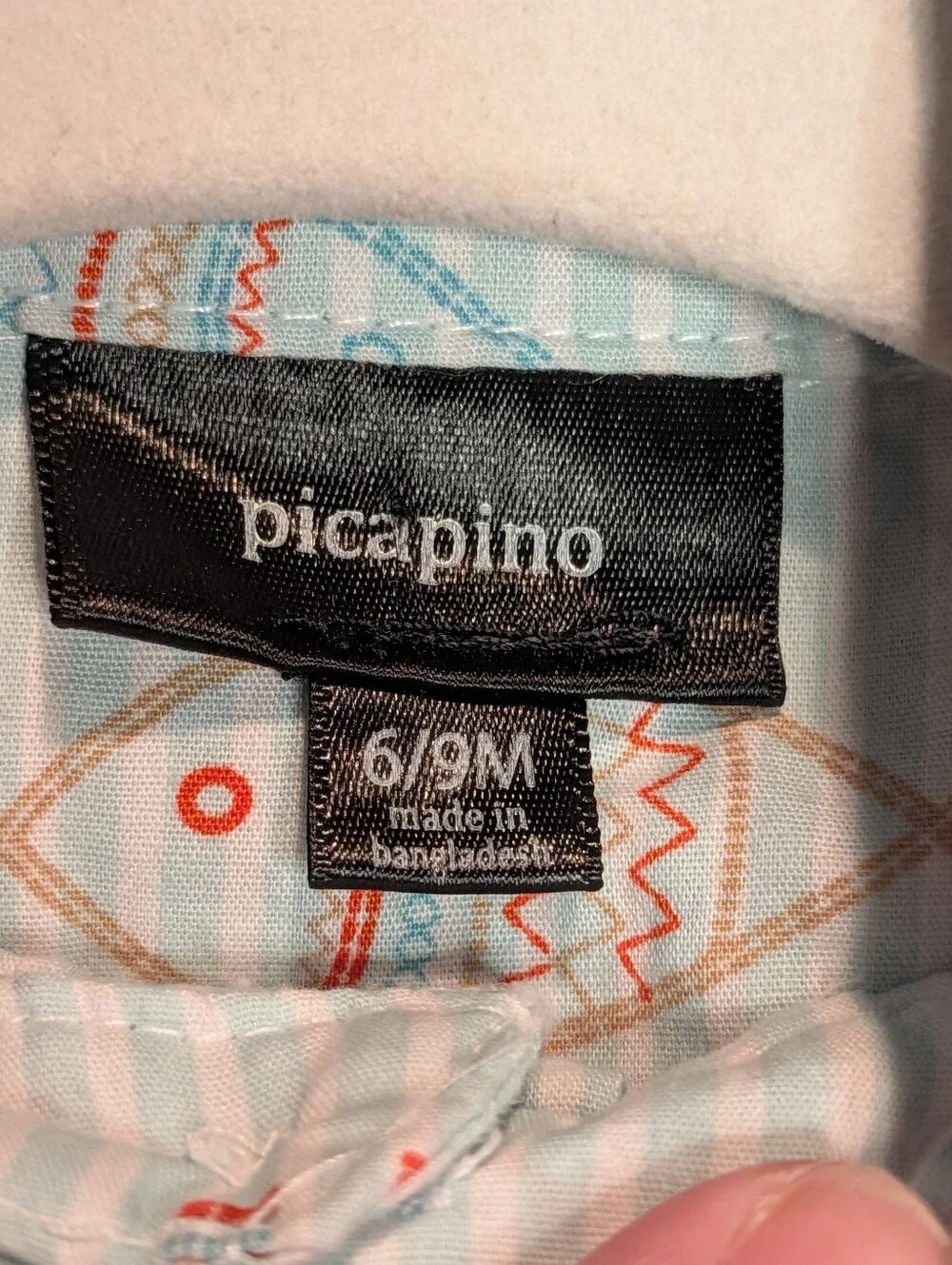 picapino Baby Boy Fish Print Light Blue Striped Bodysuit Romper 6/9M 6-9 Months